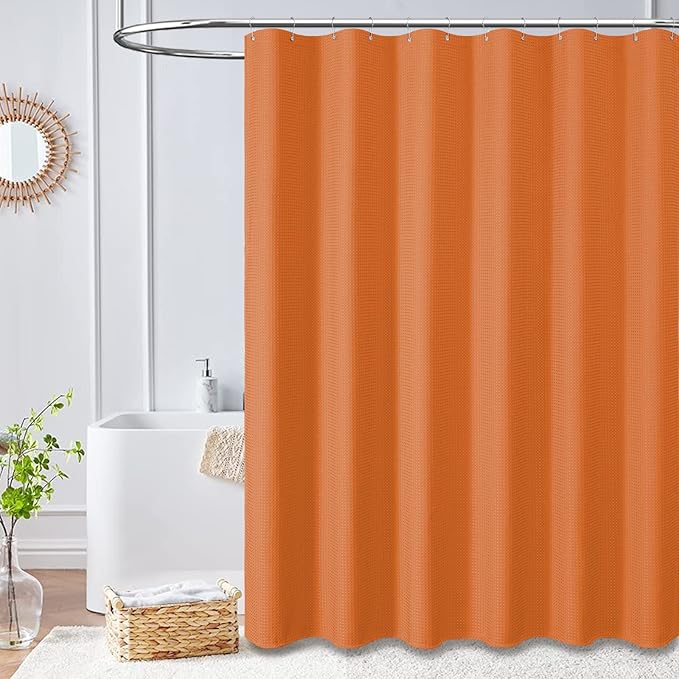 Dynamene Long Fabric Shower Curtain - 78 inch Long Waffle Weave Weighted Cloth Shower Curtains for Bathroom, Neutral Heavy Duty Hotel Spa Luxury Bath Curtain Set with 12 Hooks, 72x78, Burnt Orange