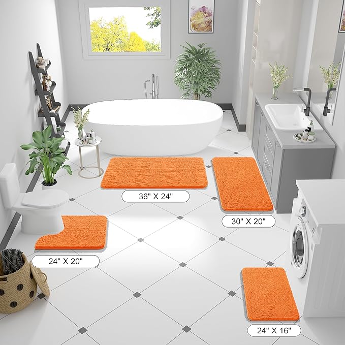 OLANLY Large Bathroom Rugs 45x27, Extra Soft Absorbent Chenille Bath Rugs, Rubber Backing Quick Dry, Machine Washable Bath Mats for Bathroom Floor, Tub and Shower, Home Decor Accessories, Orange