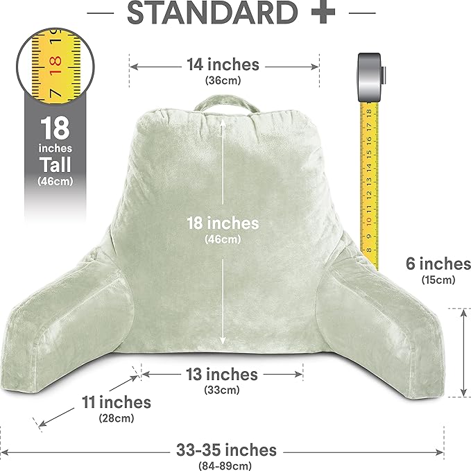 Husband Pillow Reading Pillow with Arms - Standard Backrest for Sitting Up in Bed - Firm Support Bed Rest Pillow for Adults, Neck Roll, Removable Cover -TV, Reading, Lounging - Desert Sage