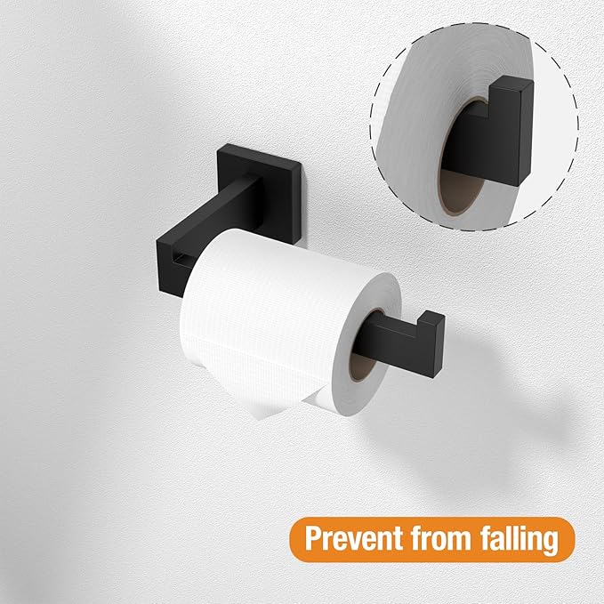 HITSLAM Matte Black Fit Jumbo Rolls Large Toilet Paper Holder Wall Mount Premium 304 Stainless Steel Square Toilet Paper Roll Holder for Bathroom Rustproof