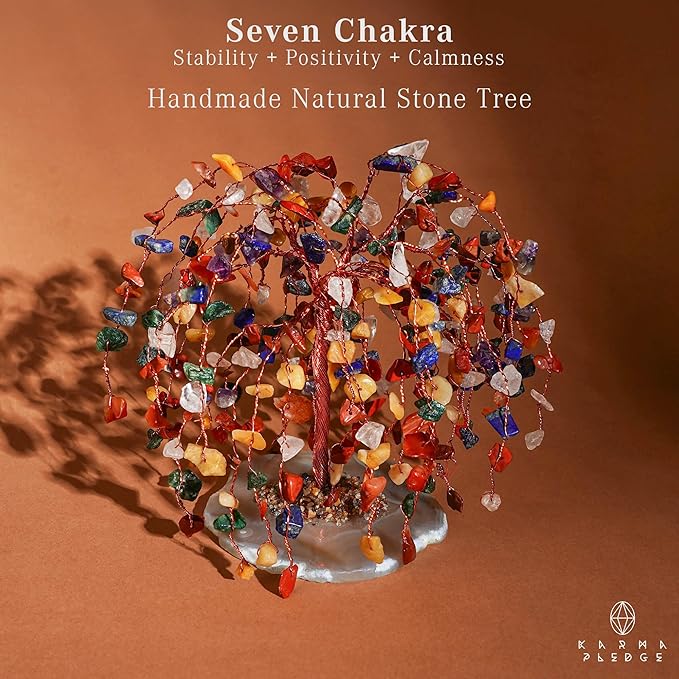 7 Chakra Tree of Life Birthday Gifts for Women, Home and Office Decor, Handmade Crystal Chakra Tree for Money, Positivity, Reiki Healing, Spiritual Good Luck Gifts for Mom & Dad