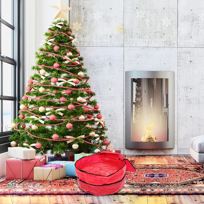 Christmas Wreath Organizer Double Storage Bag Zippered Holder for Wreaths Pe Material for Holiday Decoration Storage