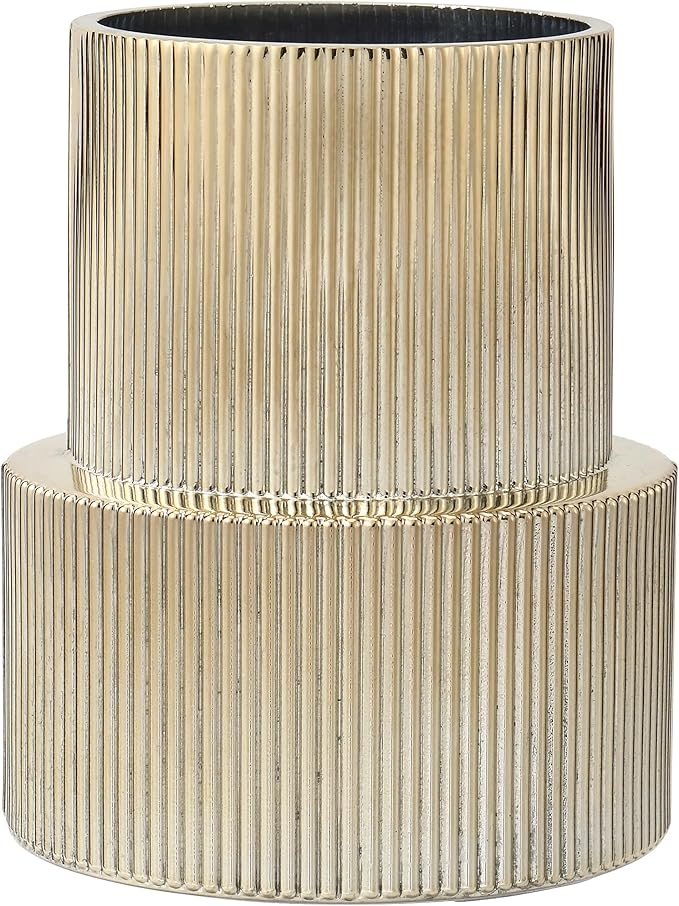 Ribbed Glass Vase, Flower Vase, Fluted Gold Vases for Flowers, Modern Vases for Living Room, Dining Table, Entryway, Shelf, Wedding, Office, Coffee Table, Birthday, 7.5 Inches
