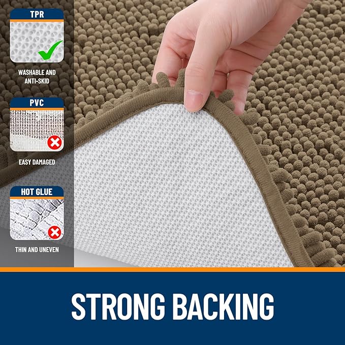 OLANLY Large Bathroom Rugs 70x46, Extra Soft Absorbent Chenille Bath Rugs, Rubber Backing Quick Dry, Machine Washable Bath Mats for Bathroom Floor, Tub and Shower, Home Decor Accessories, Tan
