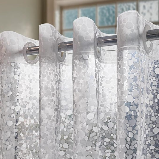 No Hook Shower Curtain or Liner - 8G Heavy Duty Cobblestone Bathroom Shower Curtain No Hooks Required, Waterproof Plastic & PVC Free, Standard Size 71 x 74, Pebble