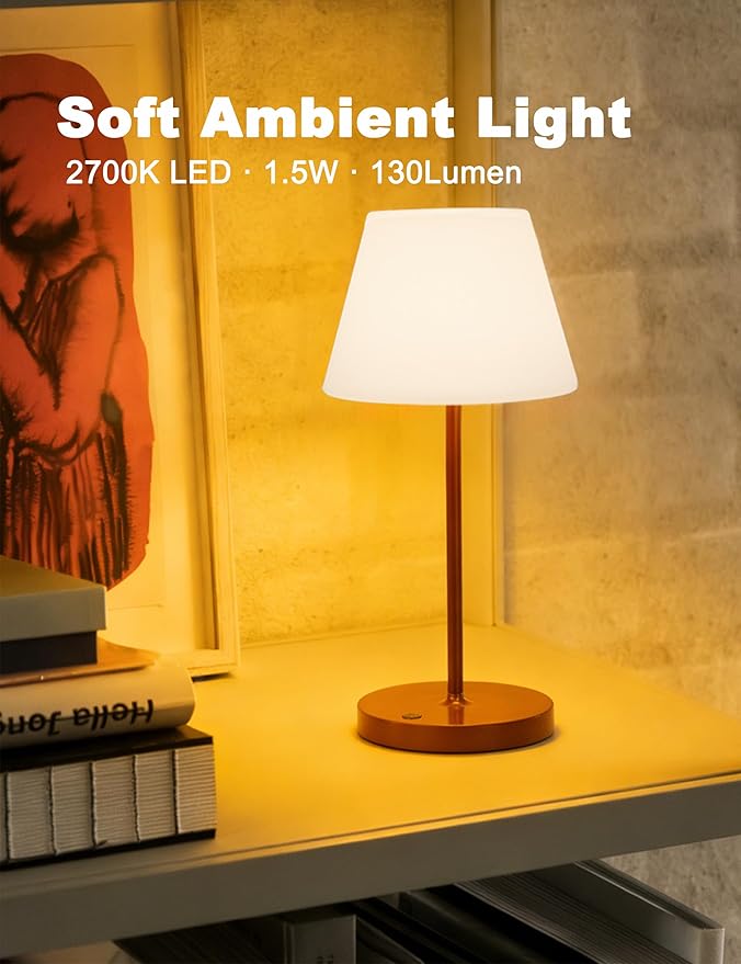 WEILAILUX Mini LED Cordless Table Lamp Rechargeable, 3000mAh Battery Operated Shower Lamp Waterproof, Touch Dimmable 2700K Night Light for Patio Camping Dining Outdoor (Mini Gold)