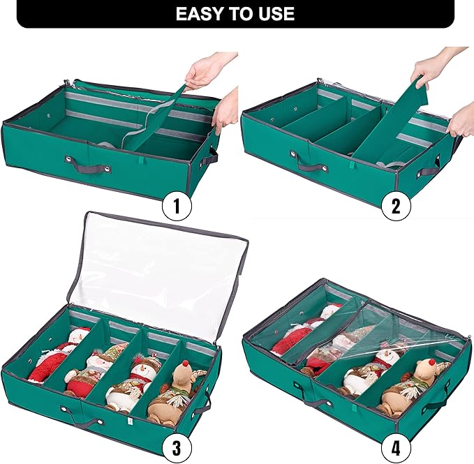 ProPik 2 Pack Christmas Figures Storage Box | Each Holds 4 Holiday Figurines up to 16” | Adjustable Nutcracker Decor Ornament Storage Container | Xmas Decorations Accessories Boxes (Green)