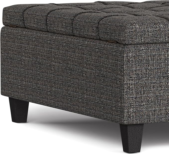 SIMPLIHOME Harrison Large Coffee Table Storage Ottoman - 40 inch Wide Upholstered Tweed Look Fabric Square Lift-Top Ottoman in Ebony, Transitional Bench for Living Room with Sturdy Base