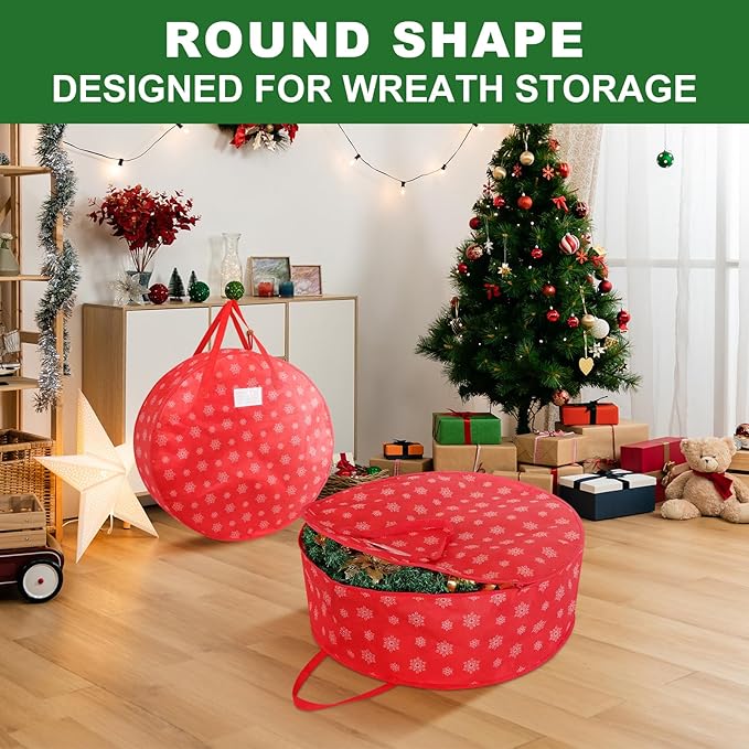 Christmas Wreath Storage Container - 24 Inch Wreath Storage Bag -Durable Handles - Holiday and Seasonal Christmas Storage Bag - 1 pack
