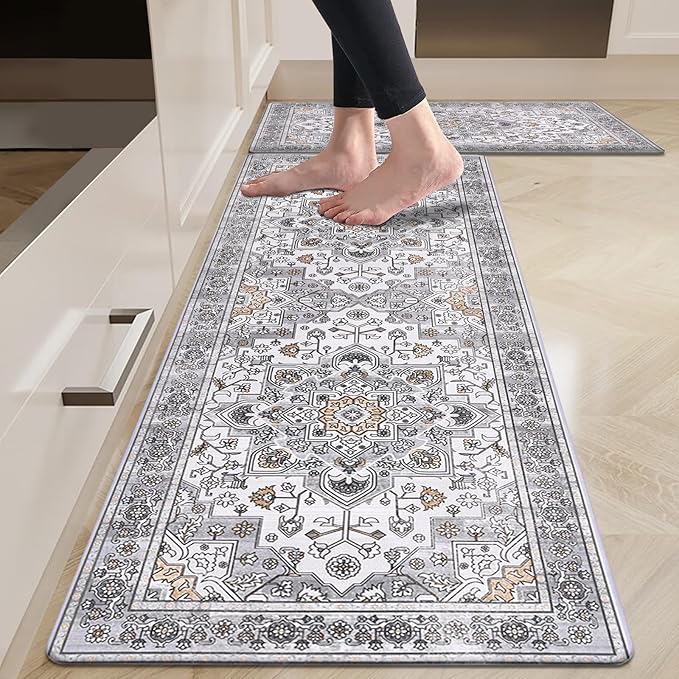 HEBE Anti Fatigue Kitchen Rugs Sets of 2, Non Slip Kitchen Mats for Floor, Waterproof Cushioned Comfort Standing Carpet for Kitchen Sink, Home Office, Laundry Room