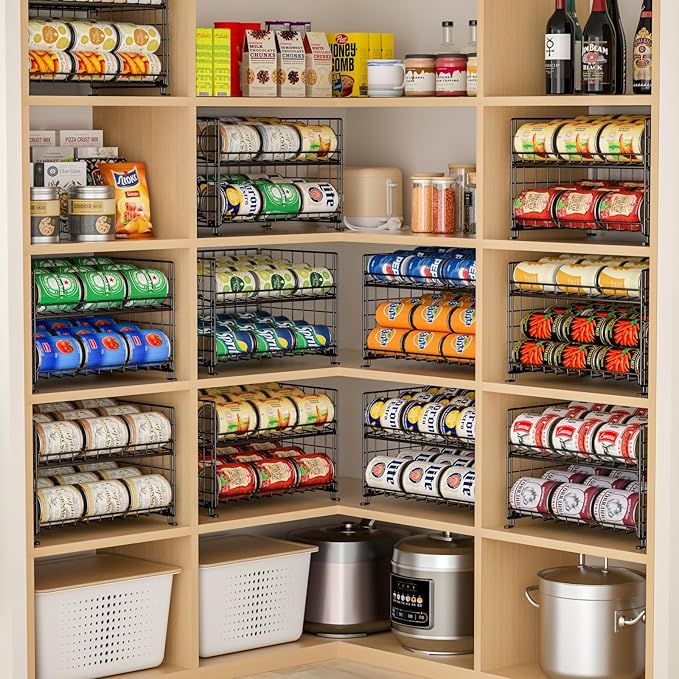 JKsmart Adjustable Can Rack Organizer, Stackable Can Storage for Kitchen Pantry Cabinet, 2-Tier Can Holders for Food, Multifunctional Can Dispenser for Snacks Soda-3 Pack