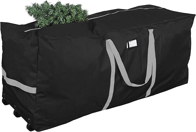 ProPik Rolling Christmas Tree Storage Bag, Fits Up to 9 Ft Tall Disassembled Trees, 28" H X 16.5" W X 60" L, 600D Oxford Extra Large Heavy Duty Xmas Container with Wheels & Handles (Black)