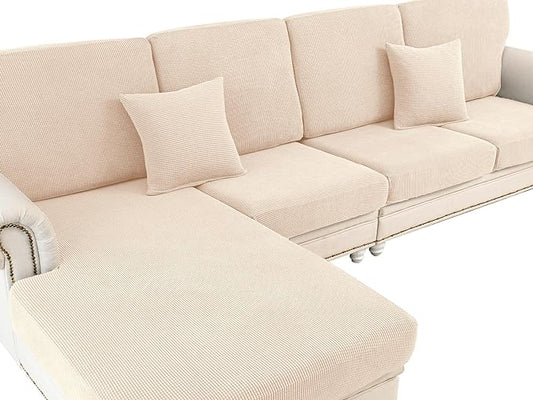 LA MEACK Couch Cushion Cover Seat Cushion Cover Stretch Armchair Cover Separate Sectional Sofa Slipcovers Furniture Protector(1 Piece for Seat or Sofa Backrest, Natural)