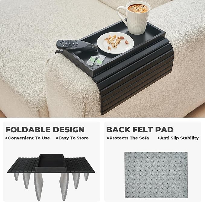 LOVYANXUE Bamboo Sofa Arm Tray, Anti Falling Couch Arm Tray Table, Foldable Couch Armrest Table, Portable Sofa Armrest Trays Cup Holder for Drink, Cups, Phone, Snacks, Remote