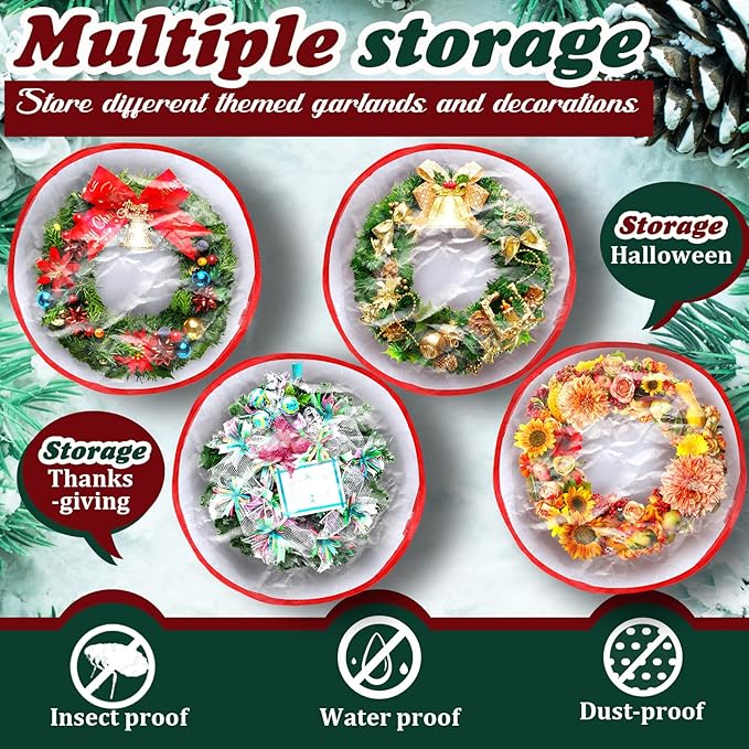 Dunzy 8 Pieces Wreath Container Christmas Wreath Storage Bag Garland Tear Resistant Fabric Round Boxes with Clear Window for Storage for Xmas Holiday Ornament(30×30×7.8 Inch,White)