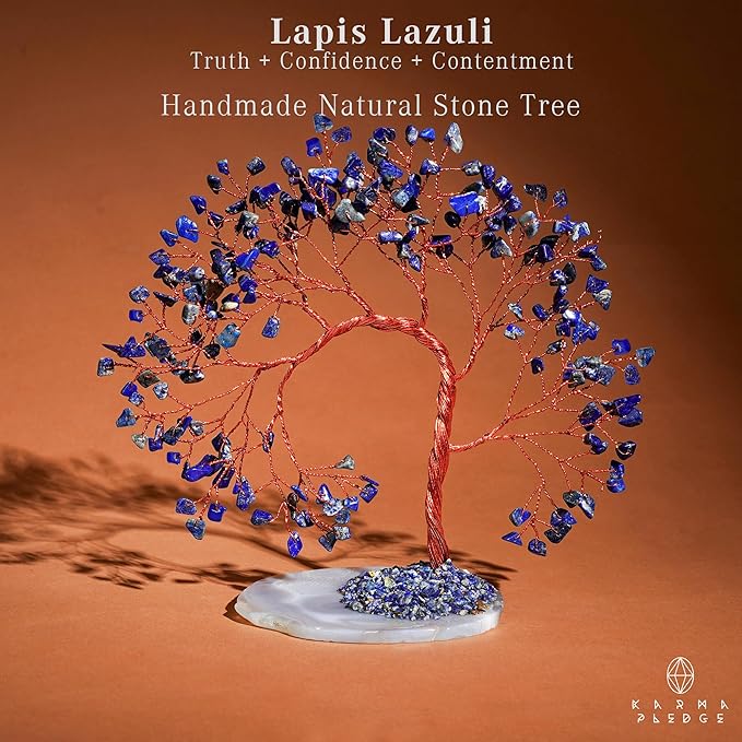 Crystal Tree of Life for Home, Office, Room, Wall Decor to Bring Money & Good Luck, Handmade Lapis Lazuli Healing Chakra Tree Gifts for Women, Men, Mom & Dad, Unique Gifts for Birthday & Anniversary