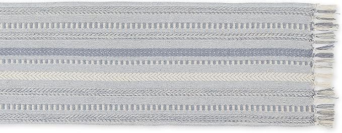 DII Farmhouse Braided Stripe Table Runner Collection, 15x108 (15x113, Fringe Included), Cool Gray