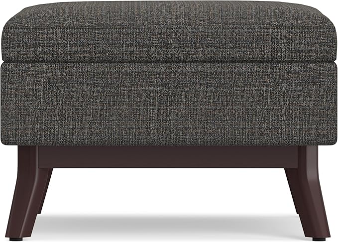 SIMPLIHOME Owen Coffee Table Storage Ottoman - 34" Wide x 19" High Upholstered Tweed Look Fabric Rectangular Lift-Top Ottoman in Ebony, Mid-Century Modern Bench for Living Room with Tapered Legs