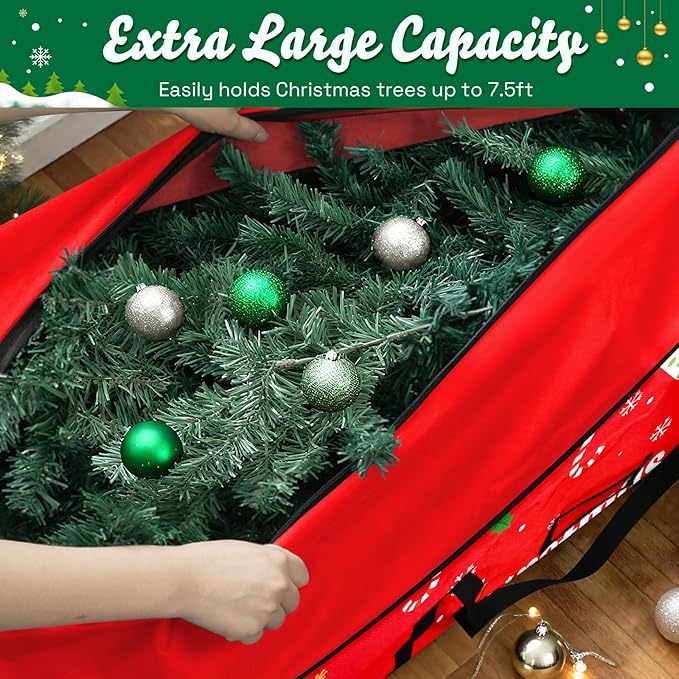 Christmas Tree Storage Bag, Fits Up 7.5 Ft Christmas Tree Durable 600D Oxford Holiday Storage Container with Wide Opening Dual Zippers (Snowman Penguin)