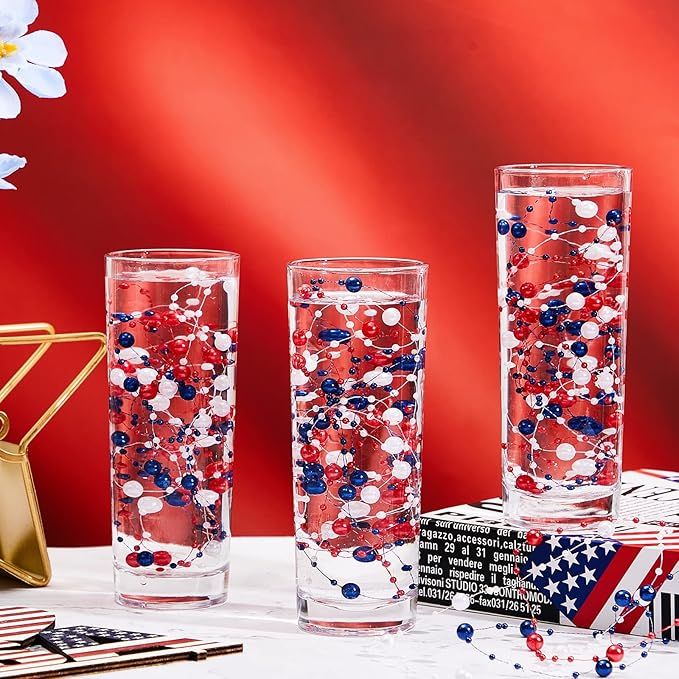 Tondiamo 24 Pcs Artificial Pearl String for Floating Candle Faux Pearls Beads String Garland Centerpiece Decoration for Vases Filler Wedding Spring Holiday Party Decor(Blue, Red, White)