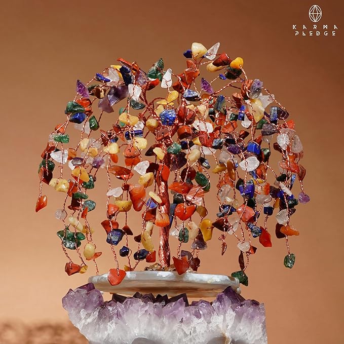7 Chakra Tree of Life Birthday Gifts for Women, Home and Office Decor, Handmade Crystal Chakra Tree for Money, Positivity, Reiki Healing, Spiritual Good Luck Gifts for Mom & Dad