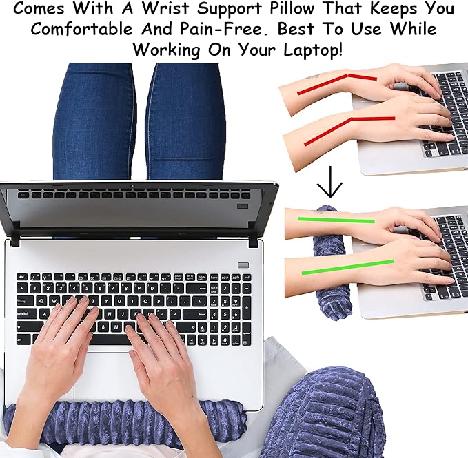 Homie Reading Pillow with Reading Light and Wrist Support, Has Arm Rests, and Back Support for Bed Rest, Lounging, Reading, Working on Laptop, Watching TV (Blue)