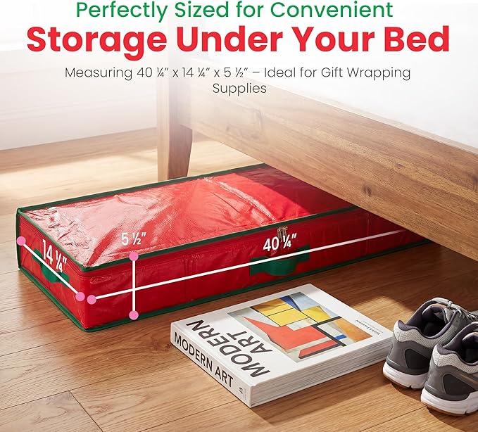 Handy Laundry Gift Wrap Storage Organizer, Easily organize Wrapping Paper, Ribbons, Bows, Scissors, Fits 18-24 Standard Rolls, Keeps Gift Supplies in Perfect Condition & Ready for Next Season, (Red)