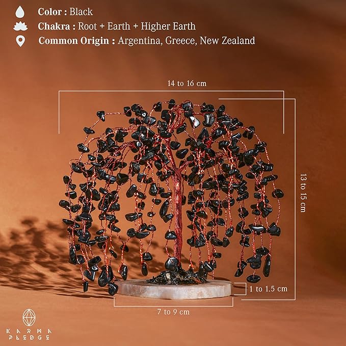 Chakra Tree of Life Birthday Gifts for Women, Home and Office Decor, Handmade Black Obsidian Crystal Tree for Money, Positivity, Reiki Healing, Spiritual Good Luck Gifts for Mom & Dad