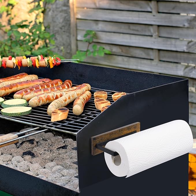 Magnetic Paper Towel Holder,Wood Farmhouse Heavy Duty Strong Magnet Backing for Toolbox,Grill,Microwave,Fridge,Garage - Fit for Large Size of Paper Towel Roll