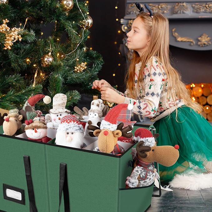 VoMii Large Christmas Figurine Storage Box & Nutcracker Storage Container Up To 8 Holiday Figurines,ornament Decor Organizer Storage Box ,15-Inch Green
