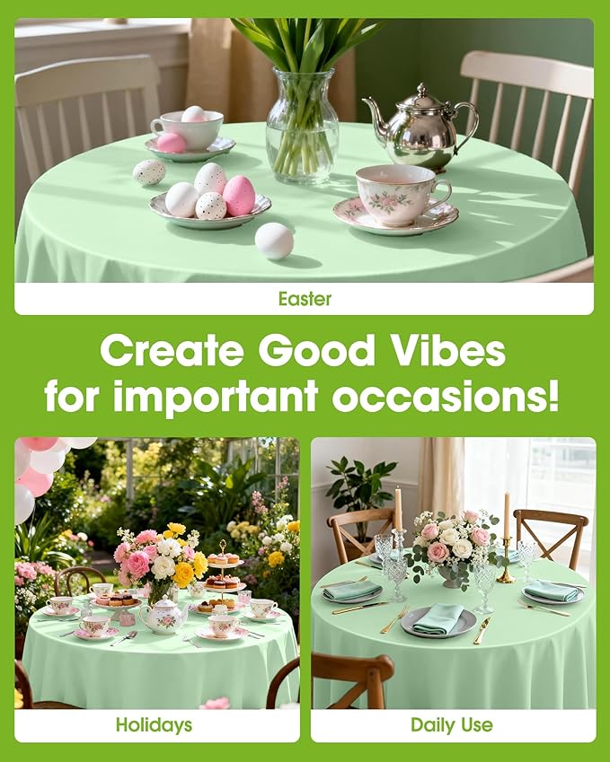 Pureegg Plastic Table Cloth Disposable 10 Pack, 84'' Round Table Cloths, Easter Party, Decorative Tablecloths, Round, Light, Pastel Plastic Cover, Leakproof & Sturdy, Sage Green