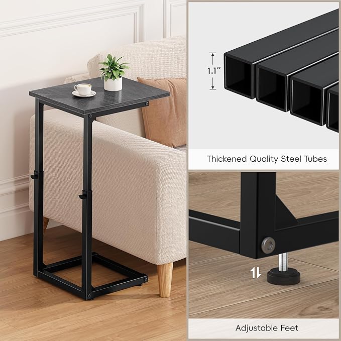 Vagusicc C-Shaped End Table for Couch, 33"Tall Side Table for Sofa, C Table End Table Adjustable Height Couch Table,TV Tray Table BesideTable Slide Under Sofa Table for Living Room,Bedroom,Gray Walnut