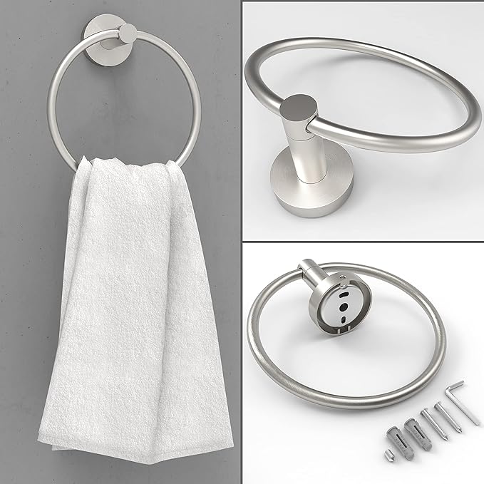 RARXTR Brushed Toilet Paper Holder & Towel Ring SUS304 Stainless Steel 2pc Bathroom Hardware Set with Double Post Pivoting Toilet Paper Roll Holder Wall Mount & Bathroom Towel Holder Set
