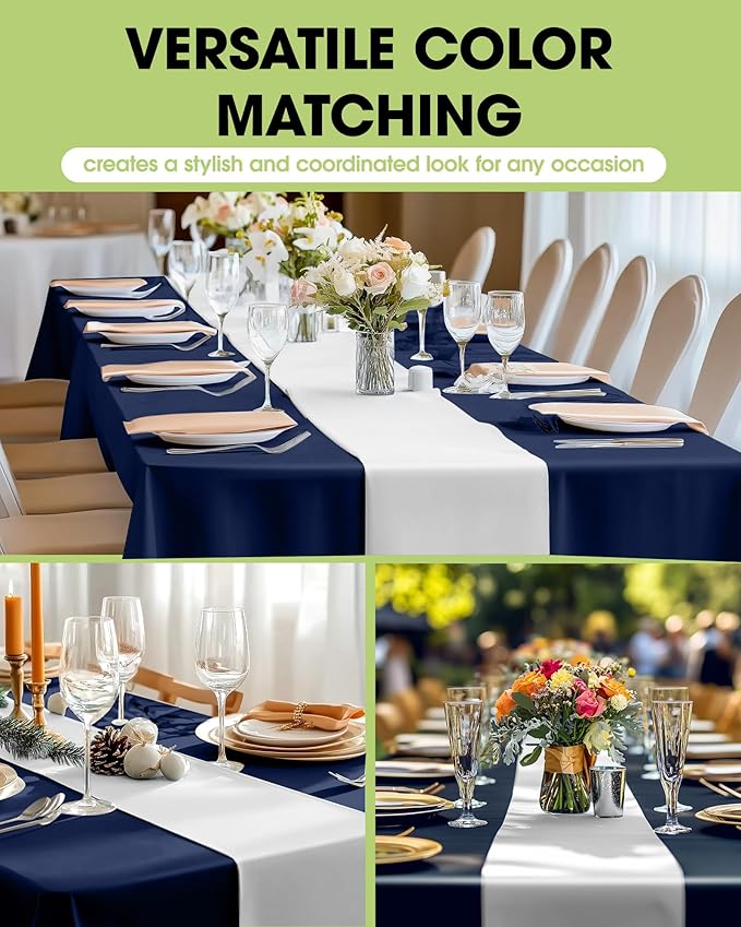 Pureegg White Plastic Table Runners - 20 Pack, 14'' x 108'', Water Resistant & Disposable Centerpiece Decorations for Table Cloth, Wedding, Birthday, Holiday, Baby Shower, Party, Home Decor