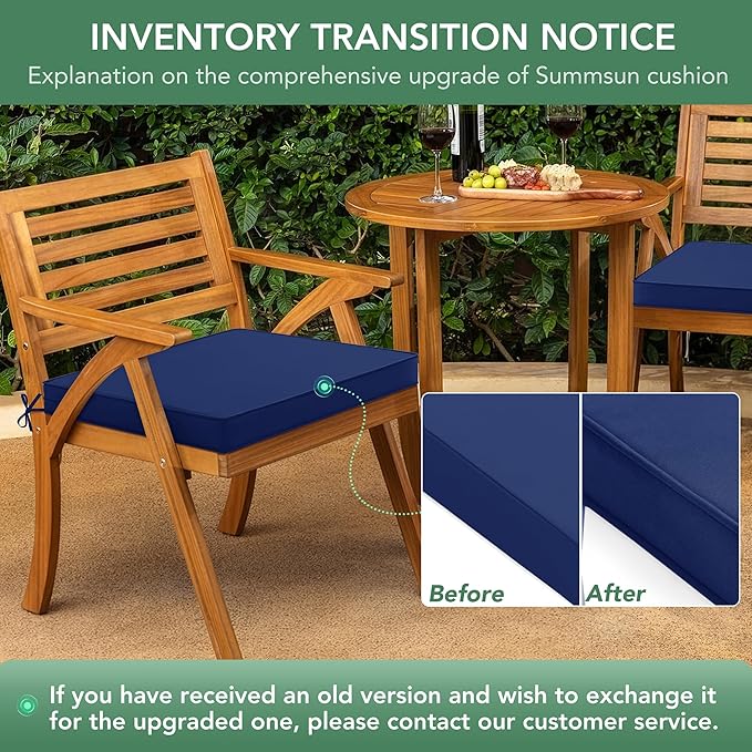 Summsun Outdoor Chair Cushions Set of 6: Waterproof & Color Fastness Seat Cushion for Patio Furniture - 22 x 22 x 3 Inch Chair Pads with Ties and Hidden Zipper - Patio Chair Cushion Replacement, Navy