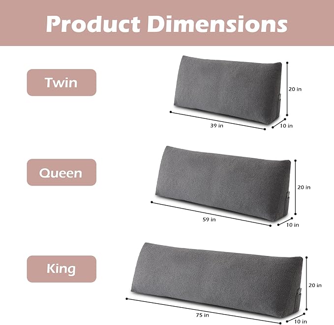 Headboard Pillow King, Triangle Bed Wedge Pillow for Headboard, Backrest Pillow for Sitting up, Reading, Working, Headboard Daybed Pillow with Removable Cover for Bed, Dorm Sofa, Dark Grey