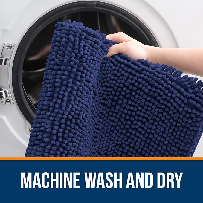 OLANLY Bathroom Runner Rugs 44x24, Soft Absorbent Chenille Bath Rugs, Rubber Backing Quick Dry, Machine Washable Long Bath Mats for Bathroom, Tub and Shower, Home Decor Accessories, Twilight Sapphire