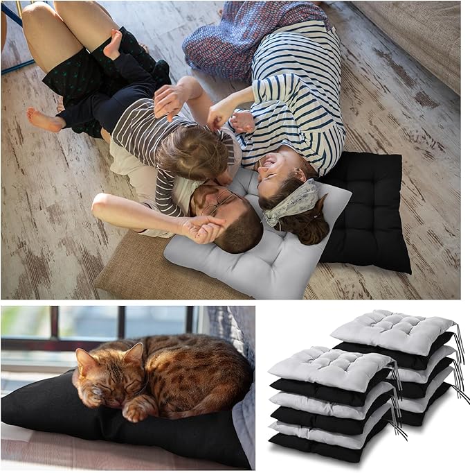 Geetery 12 Pcs Floor Pillows Bulk Seating Cushions for Floor Chair 15.7'' Large Meditation Cushion for Yoga Living Room Tatami Bedroom Balcony Office (Black Grey,Square)
