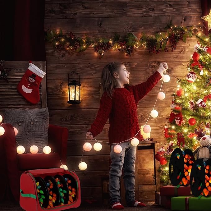 Christmas Light Storage Bag with Reels- Holds up to 750ft of Mini Lights. 600D Zipper Bag & Container for Holiday Xmas Lights. A Classic Storage Solution! (1, RED)