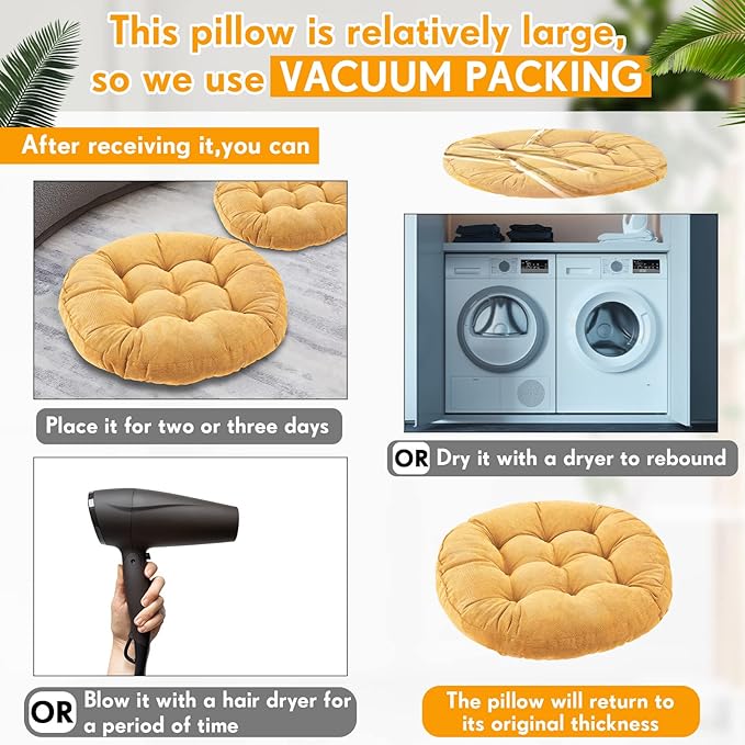 Jerify Floor Pillow Cushions Large Round Square Large Meditation Floor Pillow for Classroom Adult Meditation Picnic Party Seating Learning Daycare School(Round,Yellow,4 Pcs)