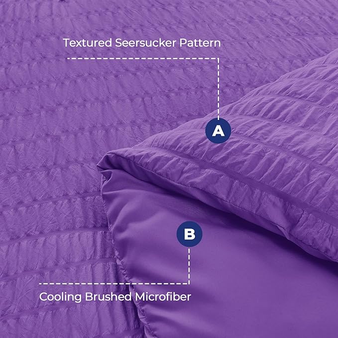 HYMOKEGE Bright Purple Twin XL Comforter Set Seersucker 5 Pieces, All Season Luxury Bed in a Bag for Bedroom, Bedding Set with Comforter, Sheets, Pillowcase & Sham