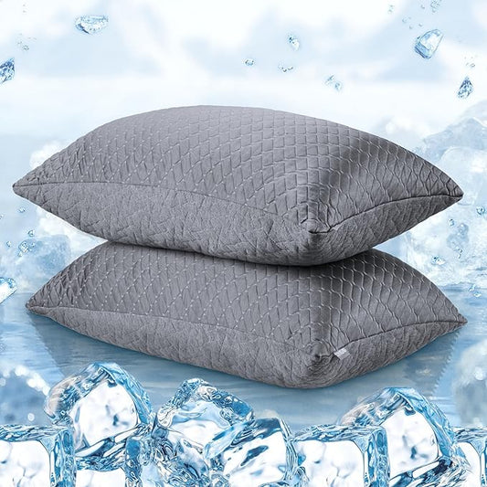 puredown® Pillows Standard Size Set of 2, Shredded Memory Foam Pillows, Cooling Pillow for Sleeping, Bed Pillows Standard Size with Adjustable Foam for Side, Back and Stomach Sleepers, Grey