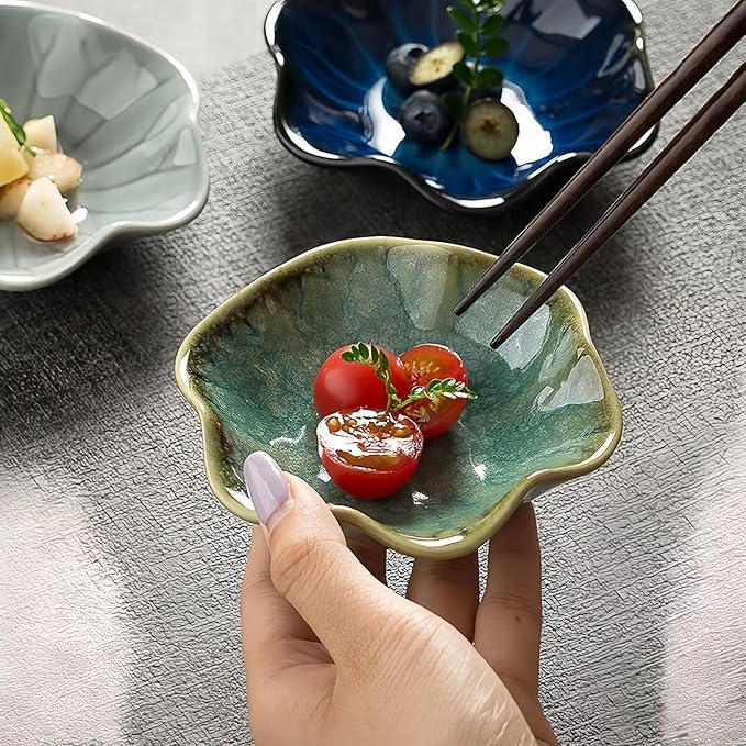 2Pcs Ceramic Jewelry Dish - Lotus Leaf Shape, for Ring Holder Necklace Small Key, Suitable for Mother Friend Sister, Gifts for Women, Cute Plate Trinket Tray, Home Decor (Crystal Green & Light Blue)