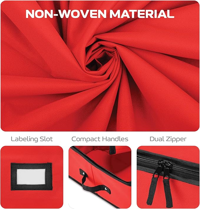 Christmas Wrapping Paper Organizer Storage Box, Straps/Pockets, 40" Heavy-Duty Gift Wrap Storage Holder for Bags, Bows, Tags, Ribbons, Holiday Decorations, Fits Up to 24 Rolls Underbed Container (Red)