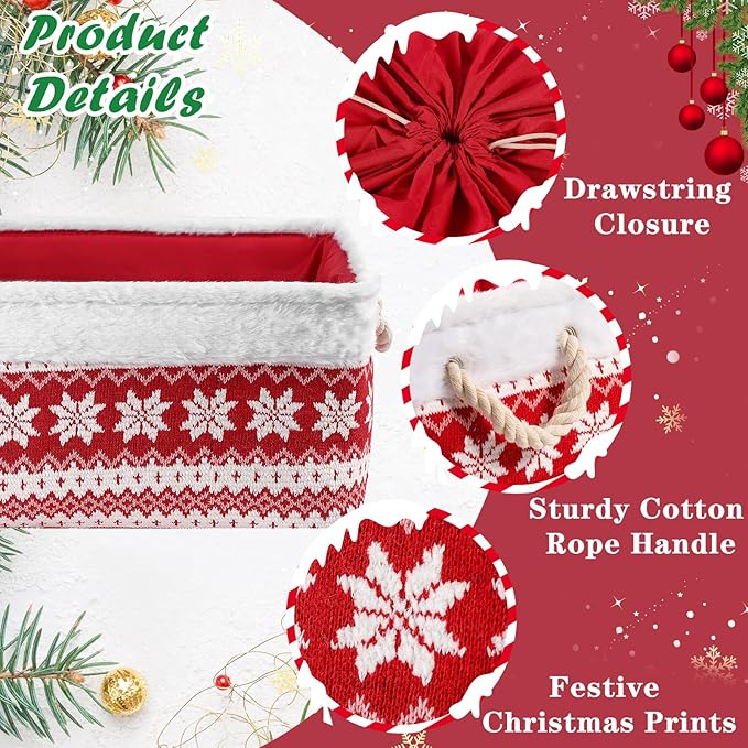 INough Christmas Basket Large Empty Christmas Baskets Red Christma Gift Baskets with Handles Holiday Storage for Gifts Holiday Decor for Baby/Kids/Nursery Room