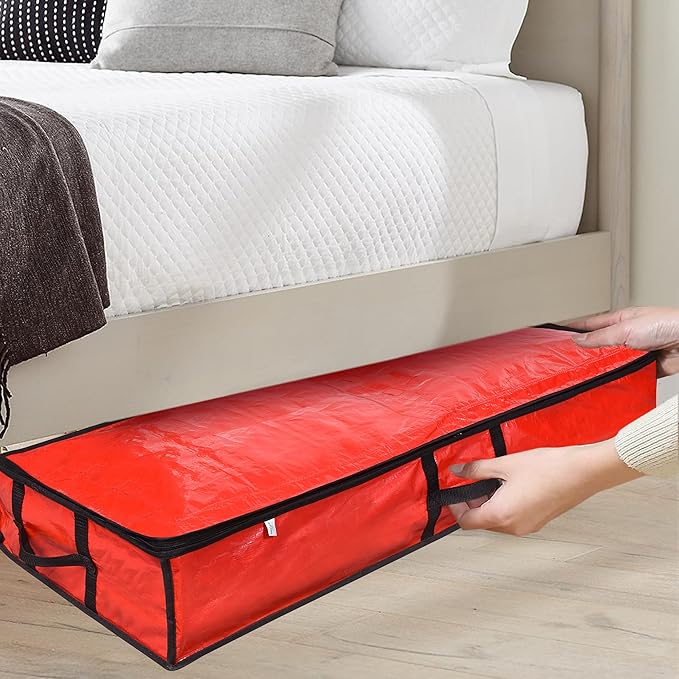 ProPik Wrapping Paper Storage Containers | Gift Wrap Organizer Under Bed 41”x14”x6” Fits 18-24 Rolls Fit Up to 40” Long Roll Wrap Storage Box Holder with Pockets for Ribbon Bows & Accessories (Red)