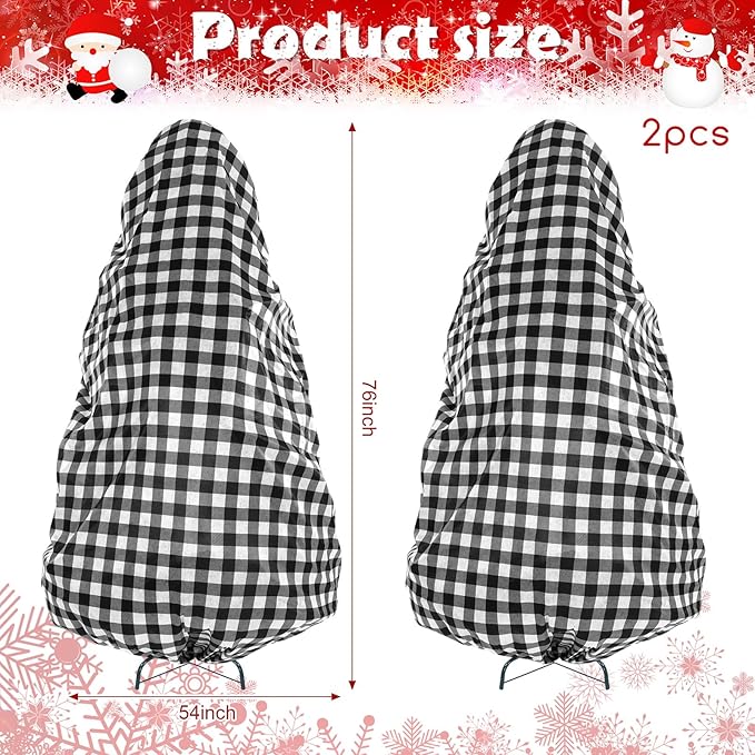 Yeshone 2 Pieces Large Christmas Tree Storage Bag with Drawstring for 7.5 Ft Trees Christmas Trees Covers for Upright Dust Proof Storage Containers(Plaid)