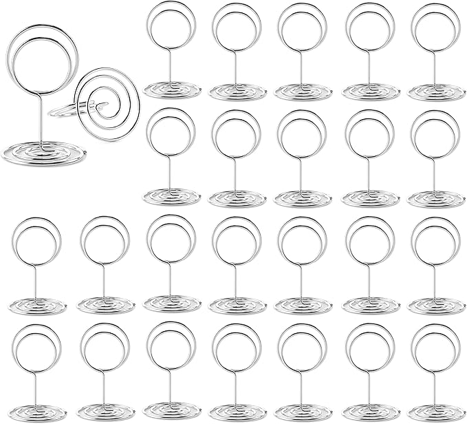Hoewina 26Pcs Place Card Holder, Table Number Holders, Wire Picture Holder, Small Size Table Card Holders, Photo Holder for Centerpieces, Wedding Reception, Party, Birthday (Silver)