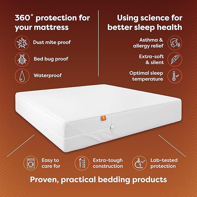 HOSPITOLOGY PRODUCTS Mattress Encasement - Zippered Bed Bug Dust Mite Proof Hypoallergenic - Sleep Defense System - Queen - Waterproof - Stretchable - Low Profile 9" Depth - 60" W x 80" L