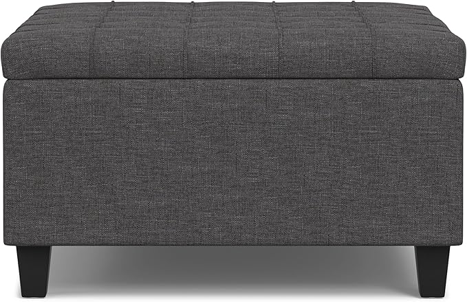 SIMPLIHOME Harrison Small Coffee Table Storage Ottoman - 30 inch Wide Upholstered Linen Look Fabric Square Lift-Top Ottoman in Slate Grey, Transitional Ottoman for Living Room with Hidden Storage